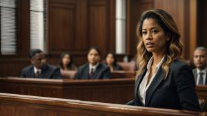 A woman speaking in court
